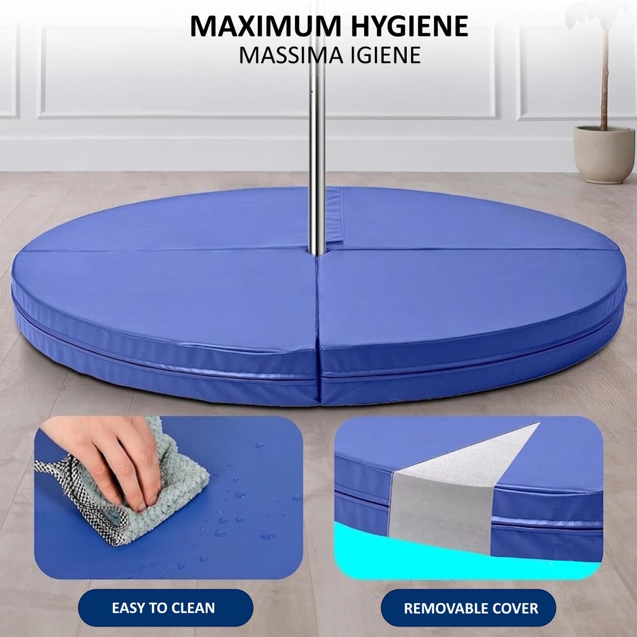 Tappetino per Palo Pole Dance Pieghevole e Resistente 120 x 5cm, Materassino di Protezione Circolare in Schiuma EPE e Pelle PVC Antiurto Antiscivolo Imbottito
