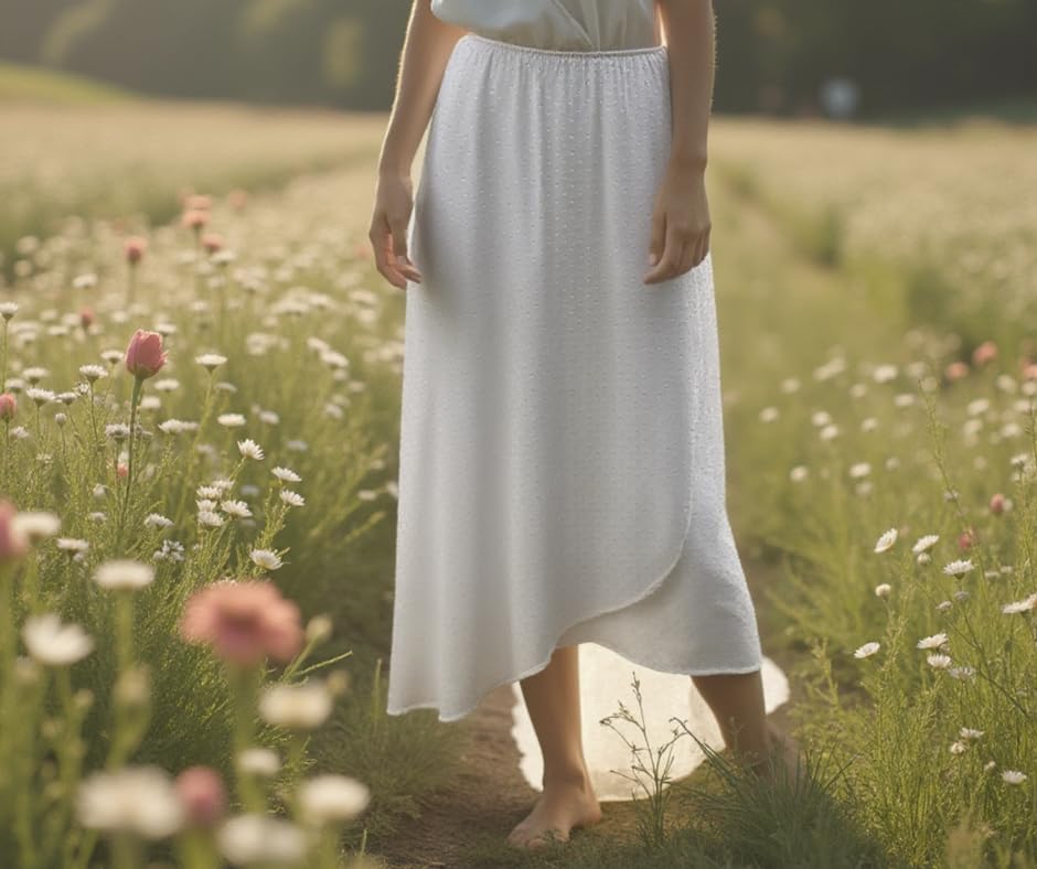 Star Vixen Women's Plus Size Long Elastic Waist Mock Wrap Skirt Fully Lined, White3