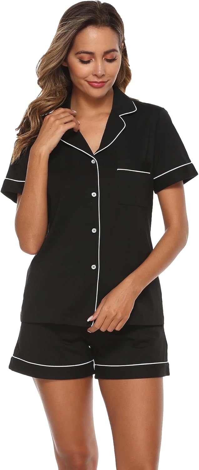 EA'S SECRET Womens Pajamas Set 100% Cotton Soft Short Sleeve Sleepwear Button Down Nightwear Summer Pj Sets S-XXL - Image 6