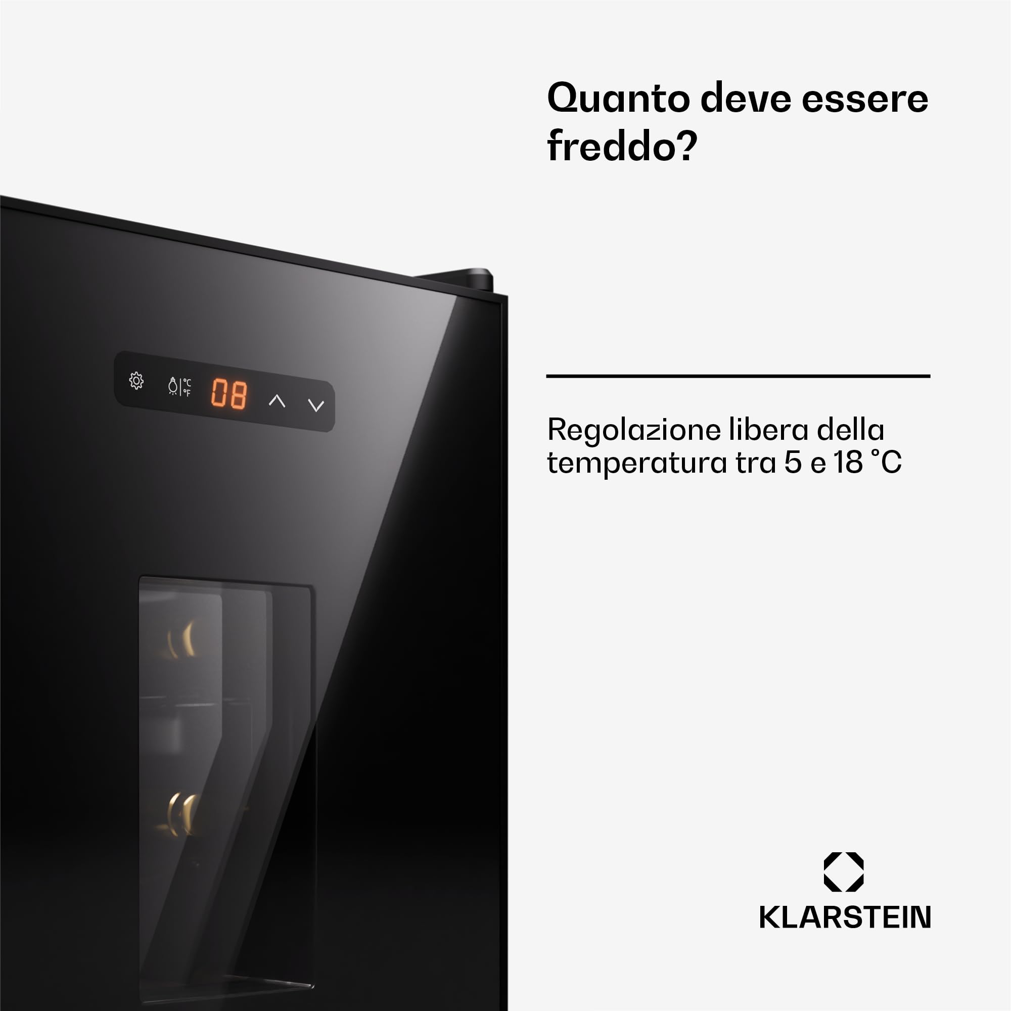 Klarstein Cantinetta Vino Refrigerata a Zona Singola per Interno-Esterno, Frigo Bar, Cantina Vino con Porta in Vetro, Mini Frigo Silenzioso, Frigorifero Piccolo, Illuminazione LED, 5-22°C 16 Bottiglie