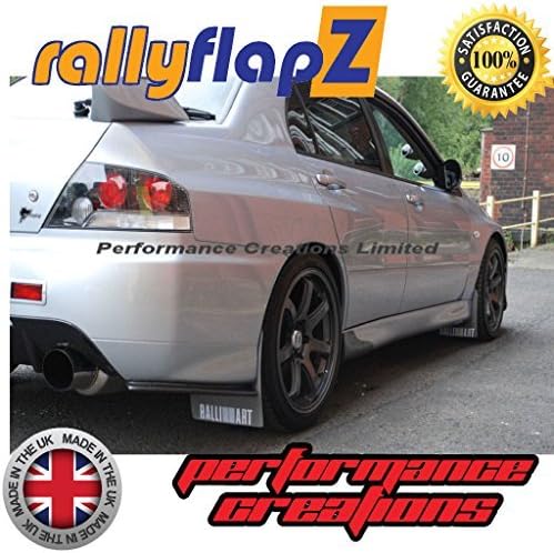 Genuine rallyflapZ (Made in the UK) Full Set of 4 Mudflaps Including all Fixings/Hardware Required & Full Fitting Instructions! (Mud Guard / Mud Flaps Kit) 4mm Thick Flexible PVC Grey with Ralliart Logo White