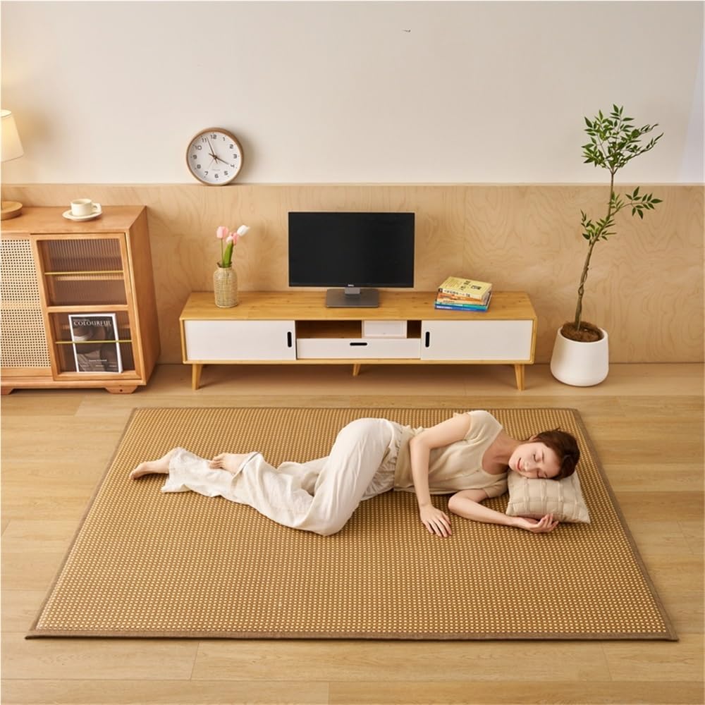 Tatami-Matte, traditioneller japanischer Bambus-Rattan-Gewebeteppich, aufrollbare japanische Futon-Matratze, riesige Memory-Foam-Matte for Meditation, Zen, Spielen(Light Brown,200x200cm)