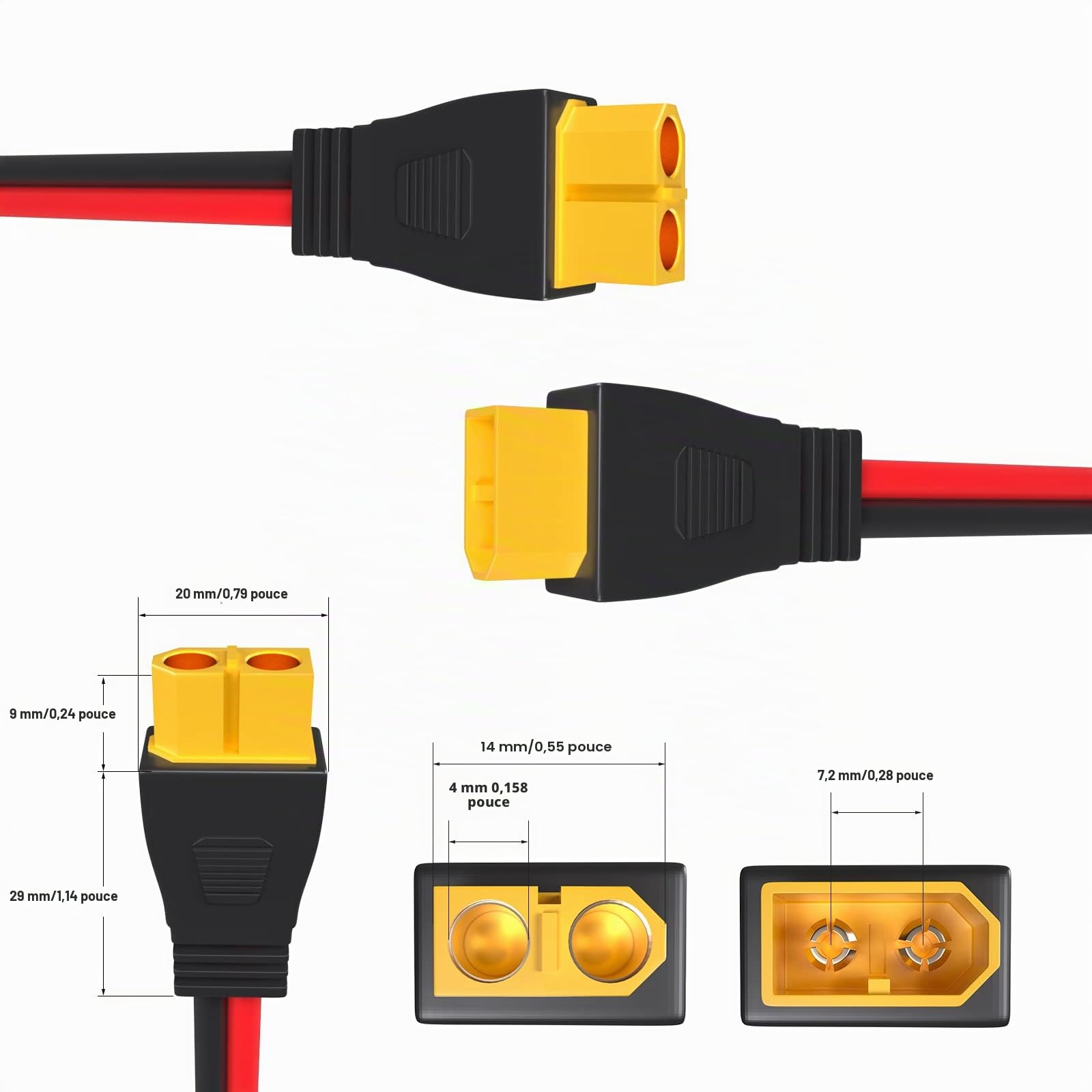 Câble de rallonge XT60 mâle vers femelle 12 AWG 3 m pour batterie RC, pack de batterie, générateur solaire, station d'alimentation portable et panneau solaire