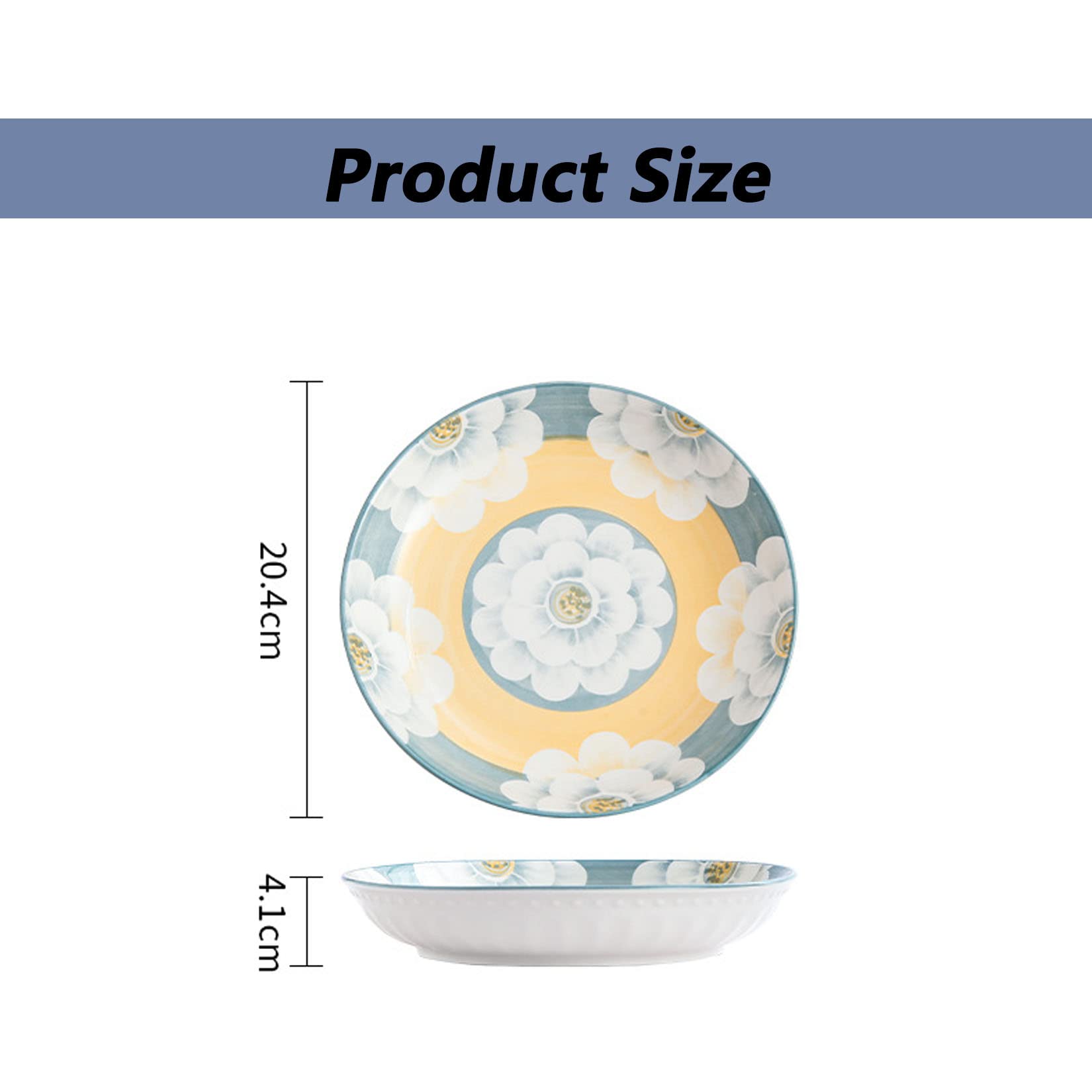 Zestaw 6 talerzy ceramicznych, chiński kwiatowy wzór, podszkliwny, do sałatek i różnych potraw, niebieski, 20 cm