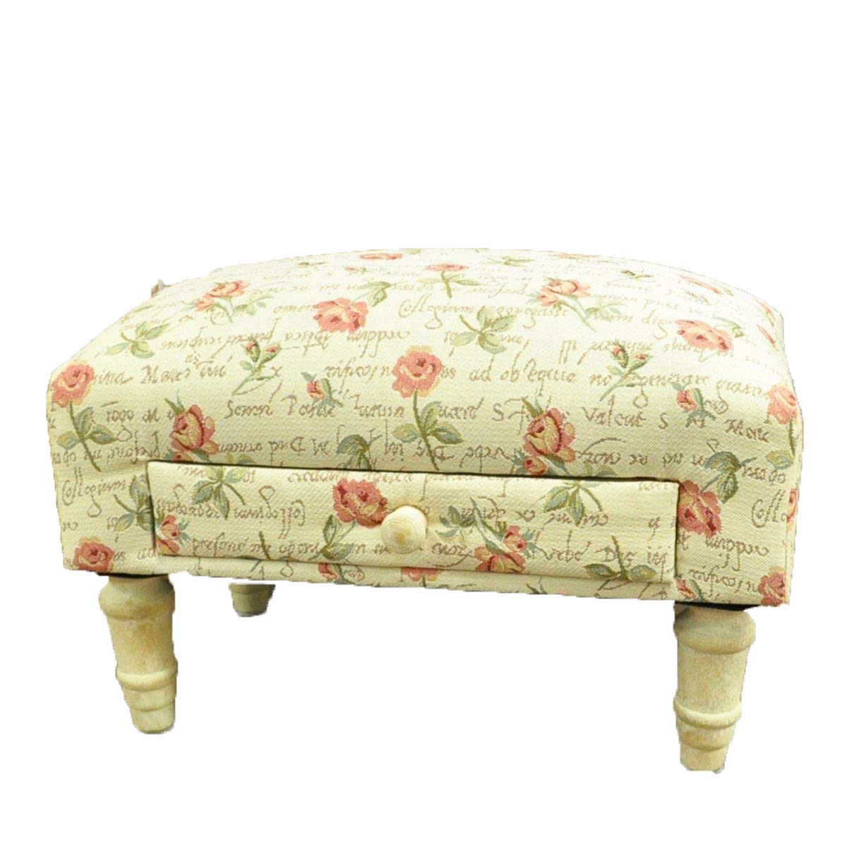 MSL Rectangular Cream and Pink Rose Footstool with Drawer