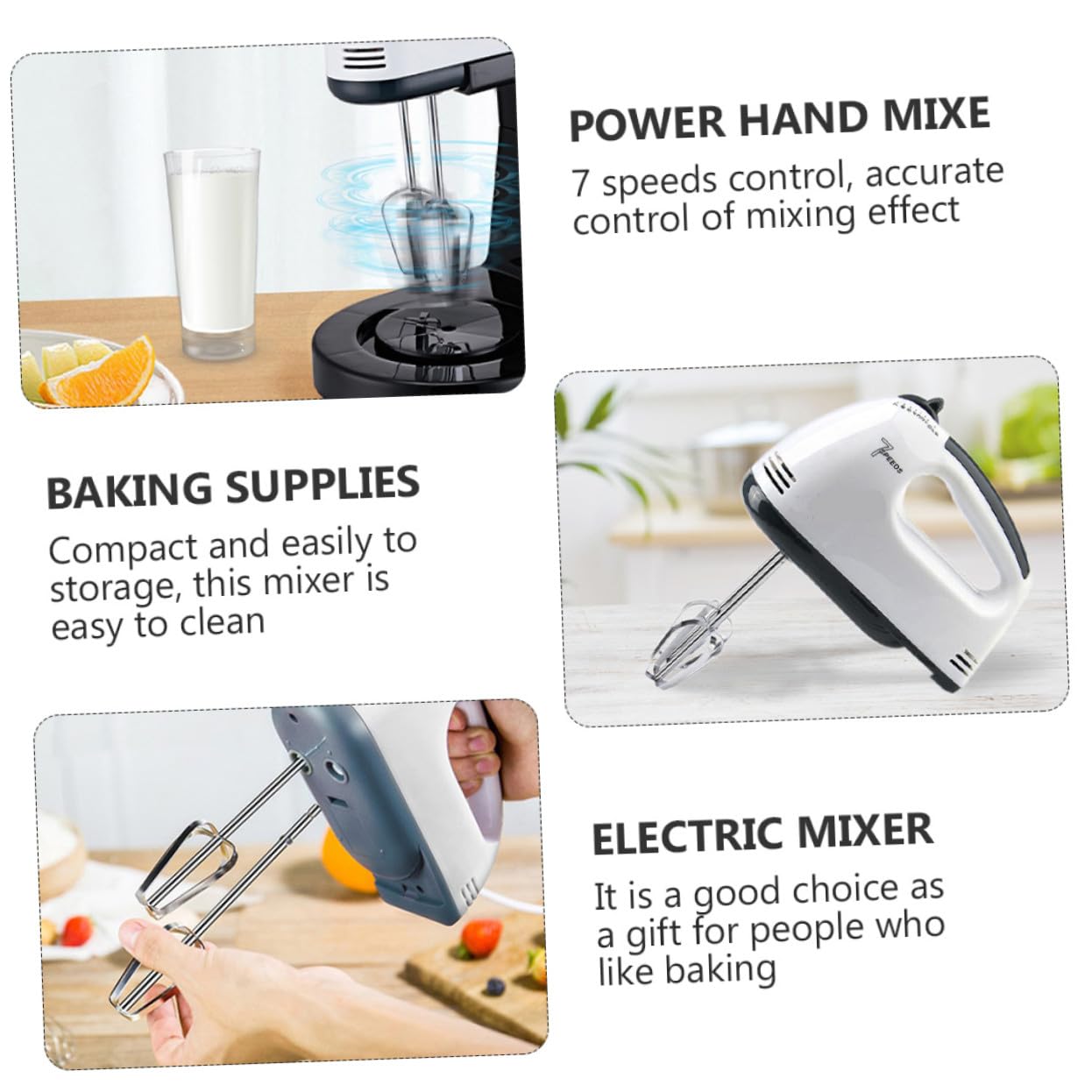 Sbattitore Elettrico per Uova Bianco, Compatto ad Alta Efficienza in Plastica e Acciaio Inox per Cucina e Preparazioni di Dolci in Casa
