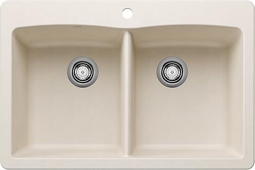 BLANCO 443067 Diamond Silgranit - Fregadero de cocina con doble tazón, para montaje inferior o empotrado, 33 pulgadas de largo x 22 pulgadas de