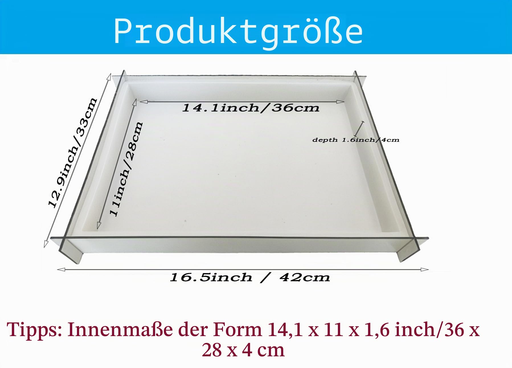 Große rechteckige Silikonformen aus Kunstharz, 40,6 x 30,5 cm, Epoxidharz-Silikonform für Fluss-Couchtisch, Schneidebretter, Serviertabletts, Käseplatte