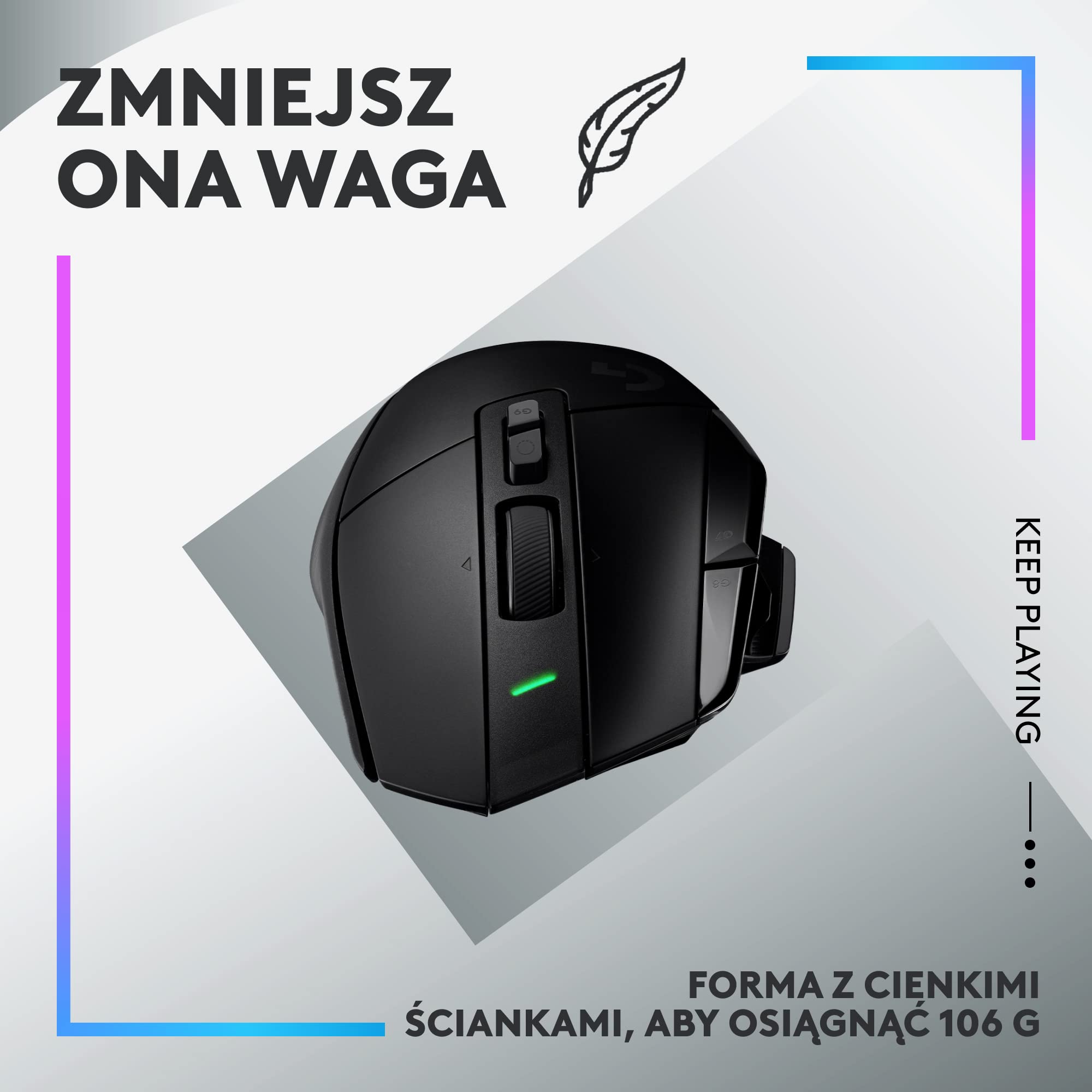 Logitech G502 X bezprzewodowa, podświetlana mysz gamingowa, hybrydowe optyczne przyciski LIGHTFORCE, LIGHTSYNC RGB, sensor HERO 25K, kompatybilna z PC - macOS/Windows - Czarny