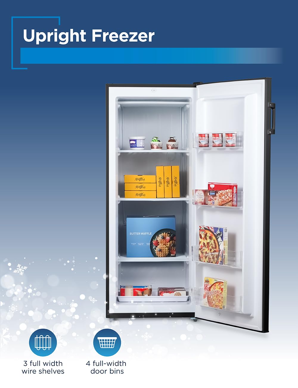 Black+Decker 8.5 Cu. Ft. Upright Freezer, Stand Up Freezer With Mechanical Temperature Control, Freezer Upright With 3 Shelves And 4 Door Bins, Manual Defrost, R600a Refrigerant, Buf850lb, Black on Fridge.com - View 5