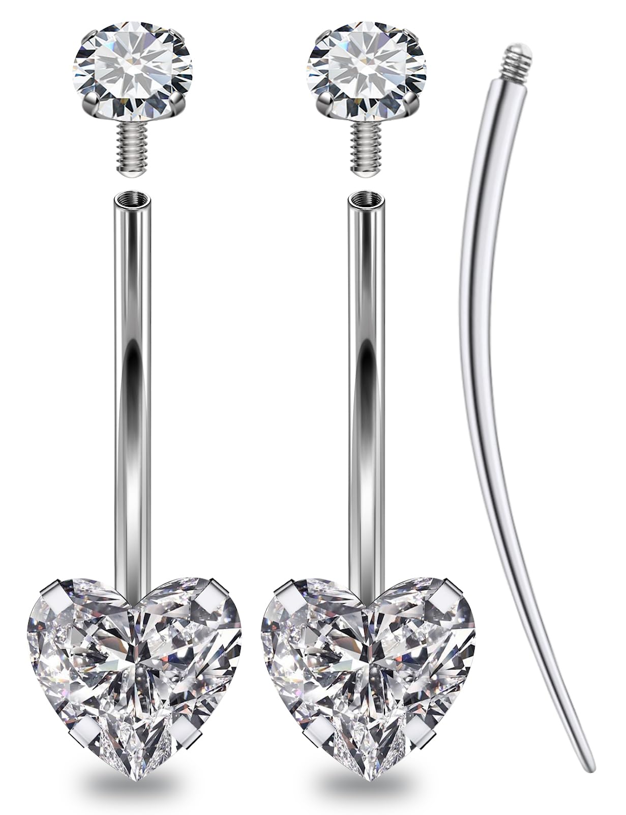 Oufksiyy Long and Extra Long Bar Belly Button Ring Internal Thread Hypoallergenic Surgical Stainless Steel 14mm 16mm 14 Gauge Navel Rings Cubic Zirconia Buuton Body Piercing Jewelry for Women Men