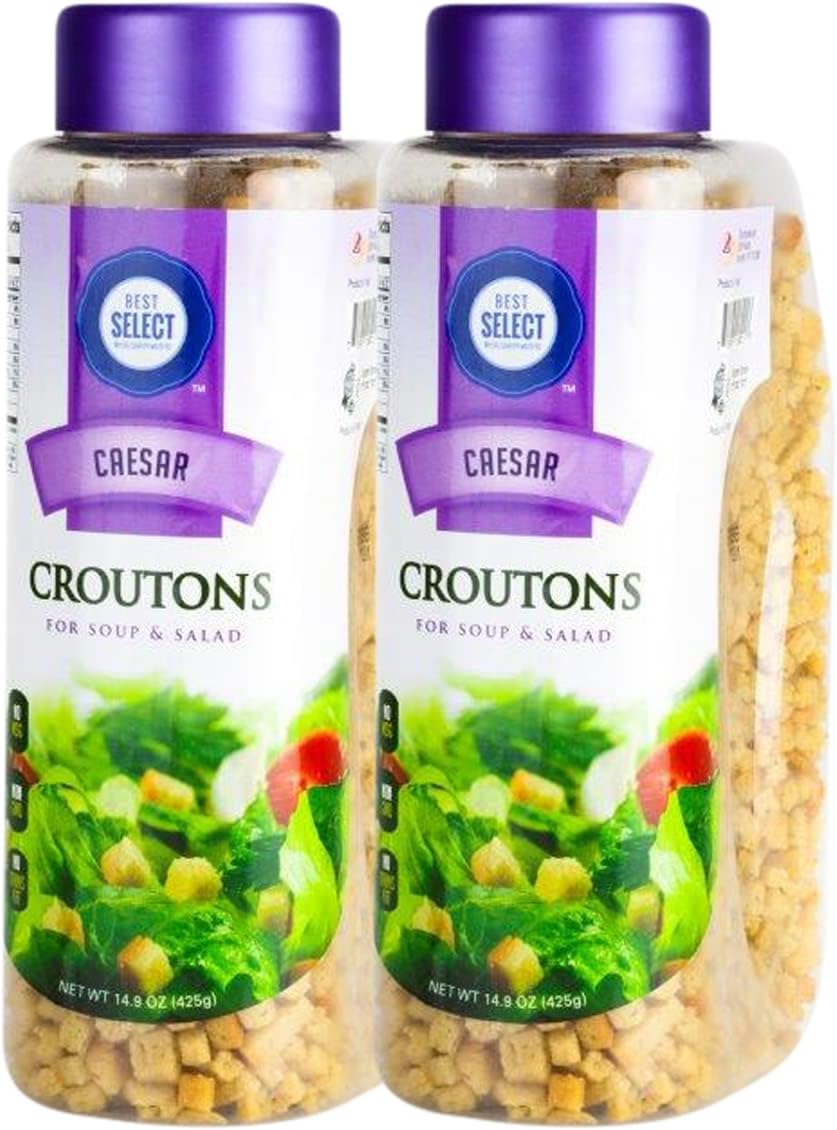 Best Select 15 Oz Caeser Croutons for Salad Toppings Crunchy & Savory 2 Pack | Kosher Non-Dairy Salad Topper in Resealable Container | Mini Croutons for Soup, Stuffing, Seasoning, Snacking, & More