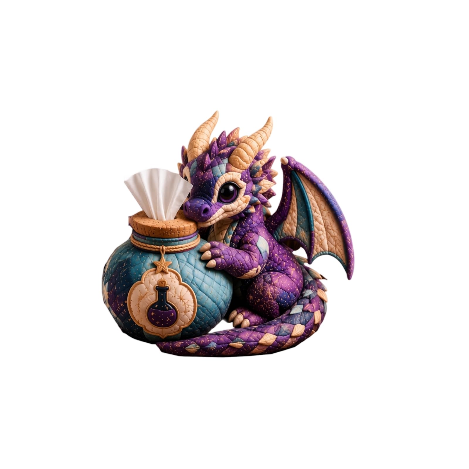 Dragon Guardian Themed Quilted Tissue Box DIY Sewing Kit, Pre-Cut Fabric Beginner Craft Material Pack with Tutorial Video, Complete Handmade Accessory Set for Home Car Decor Gift，C