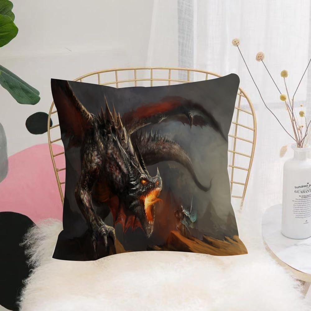 HYOSXW Cushion Cover,Throw Pillow Case Home Decorative for Living Room Bedroom Sofa Chair 16X16 Inch,knight with the light sword standing near the giant fire dragon digital art sty,Pillowcase 40X40cm