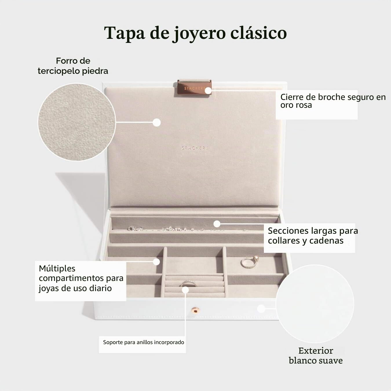 Stackers Joyero clásico mediano de oro blanco y rosa, juego de 4