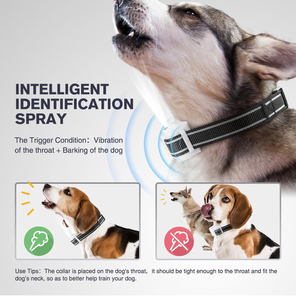 Bubbacare Collare Antiabbaio per Cani, Auto Collari Antiabbaio Ricaricabili Regolabile, Collare Anti Abbaio Sicuro Spruzzo e Vibrazione Efficaci per Cane Piccolo Medio Grande, Bianco