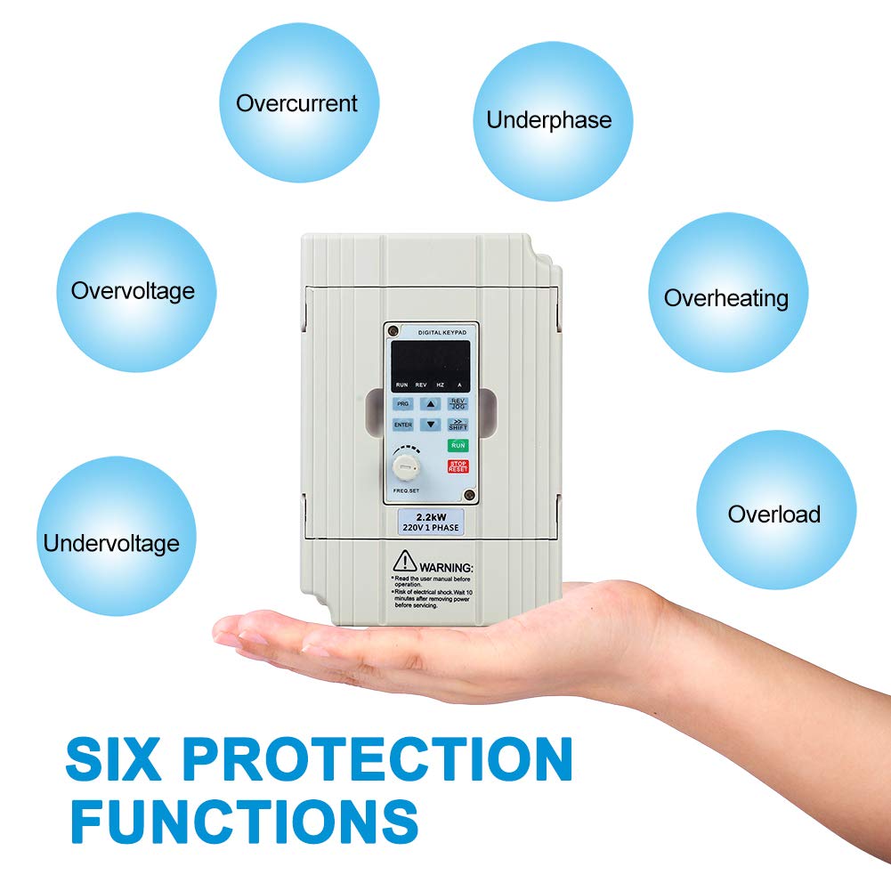 LAPOND Single Phase to 3 Phase Converter, 2.2KW 3PH VFD 220V 10A Output Variable Frequency Drive Control Inverter for Spindle Motor CNC Speed Control,SVD-ES Series