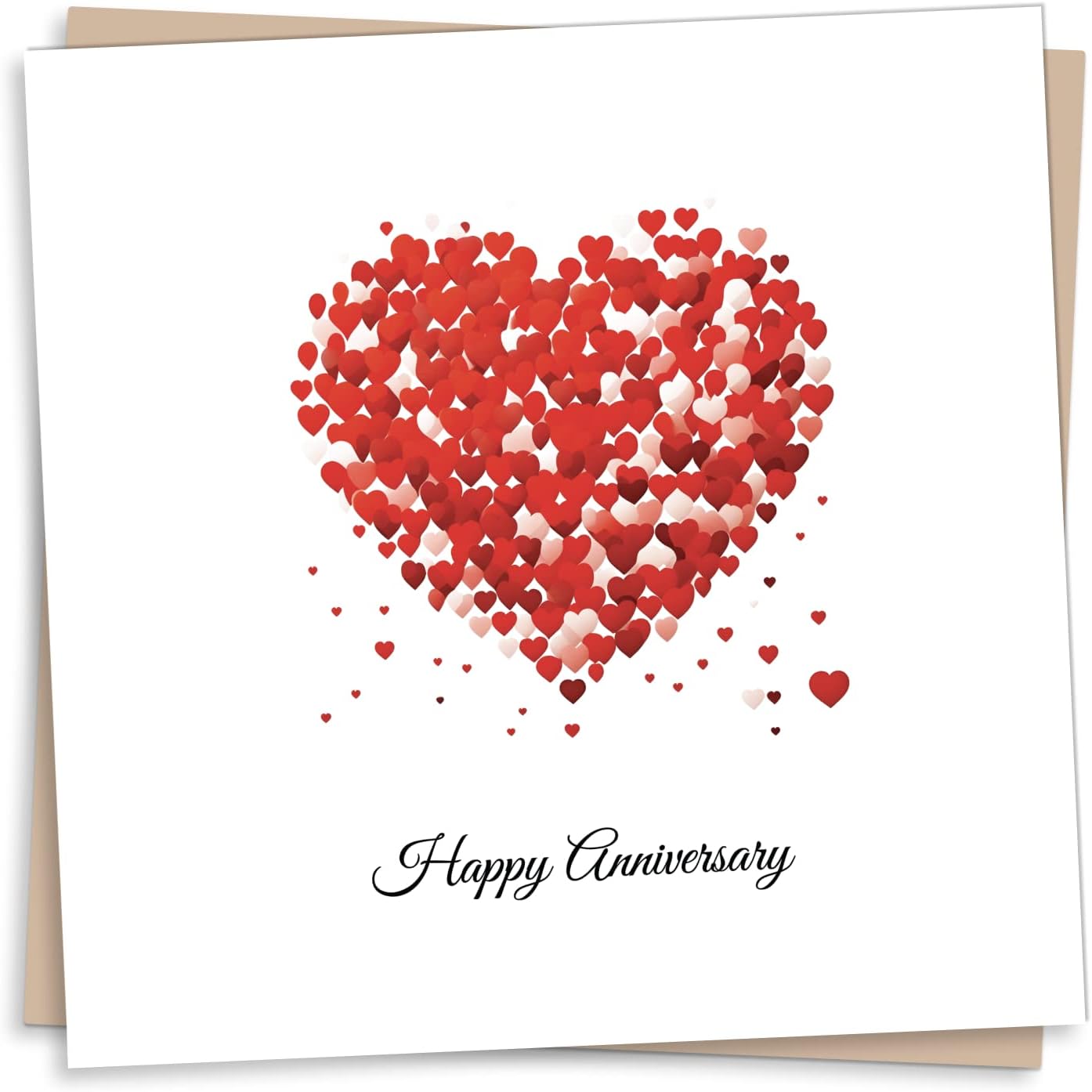 โ Greeting Card โ Happy Anniversary Red Heart Design โ Blank Inside (135 x 135 mm) โ Made in UK โ With Envelope