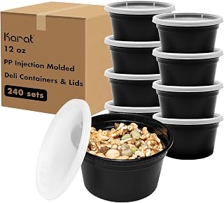 Karat [12oz - 240 ct Black PP Injection Molded Round Deli Containers with Lids (FP-IMDC12-PPB)