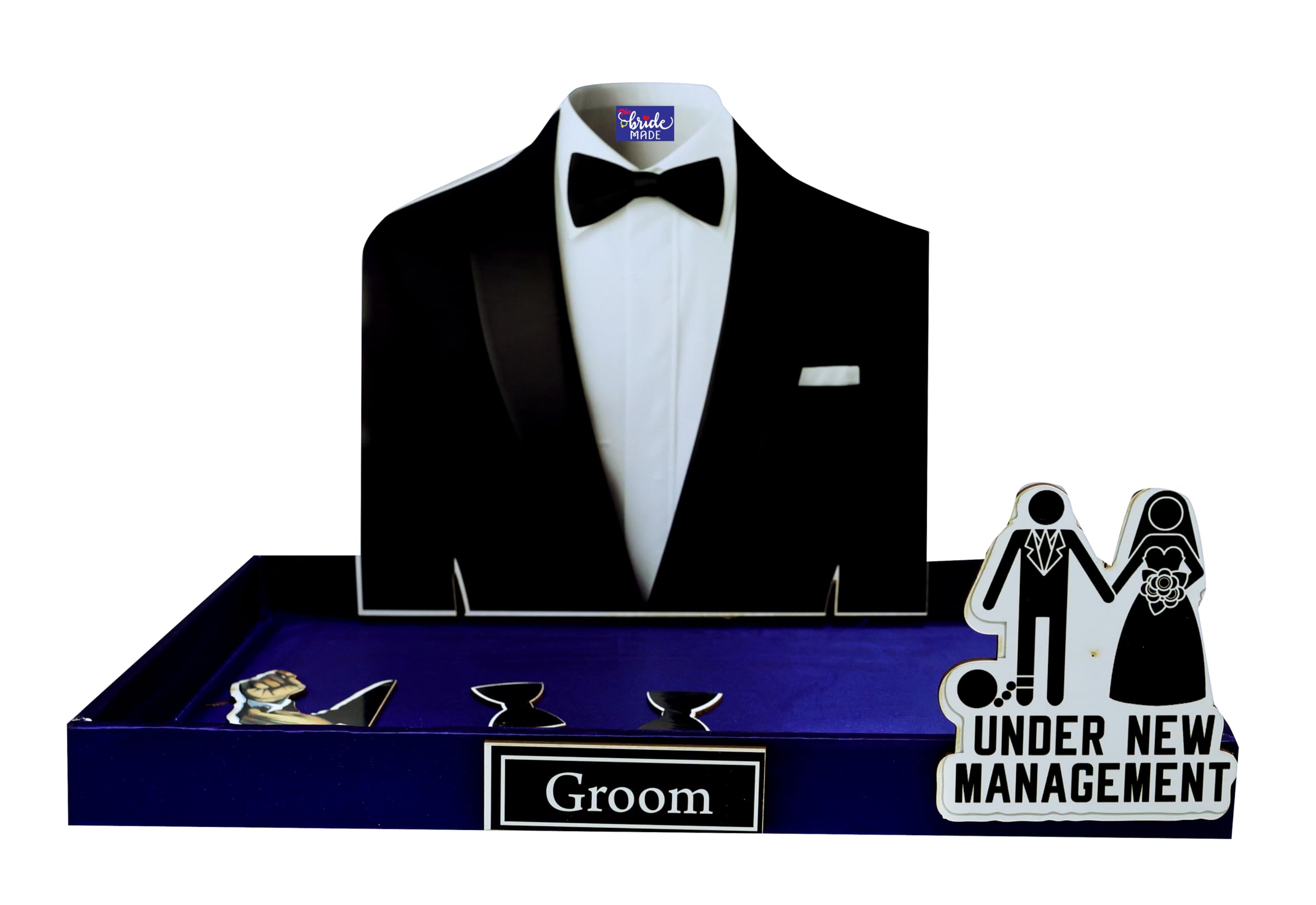 THE BRIDE MADE Multipurpose Gift Box for Groom,Pine Wood Trujo Packing Tray 11x17 Inch, Groom Cutout, Premium Wedding Gift Hamper (Blue)-image-26