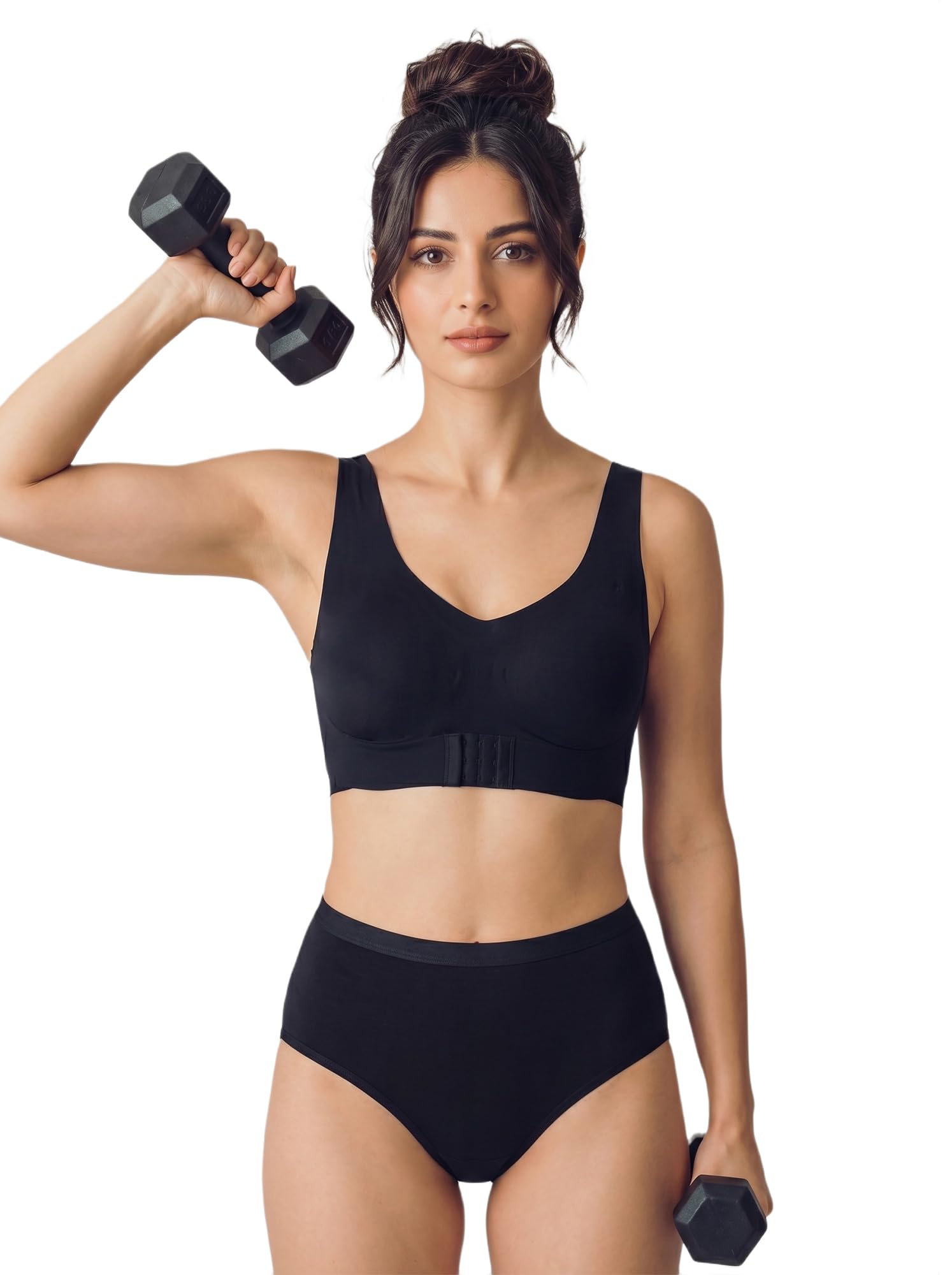 tweens Cotton Bra Panty Set for Women | Padded Bonded Gym Bra with Crisscross Back | Dual Hook Closure | Mid Waist Hipster Panty | No Elastic Marks | Seamless Comfortable Innerwear Set-picture-27