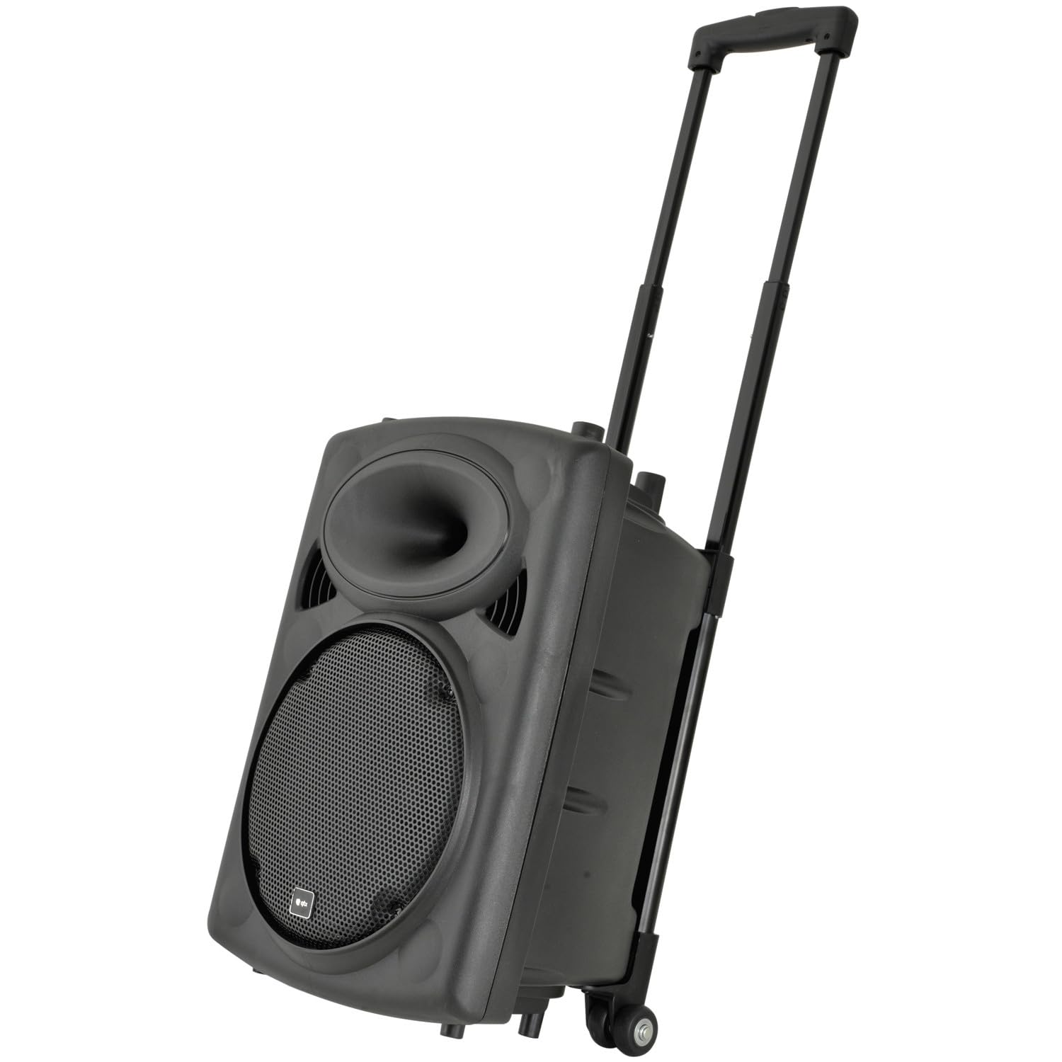 QTX | QR10PA Tragbares PA-Lautsprechersystem mit Bluetooth, TWS-Stereo, UHF-Funkmikrofon, USB/SD/FM-Media-Player, wiederaufladbarer Akku, Trolley, kompakter kabelloser Verstärker