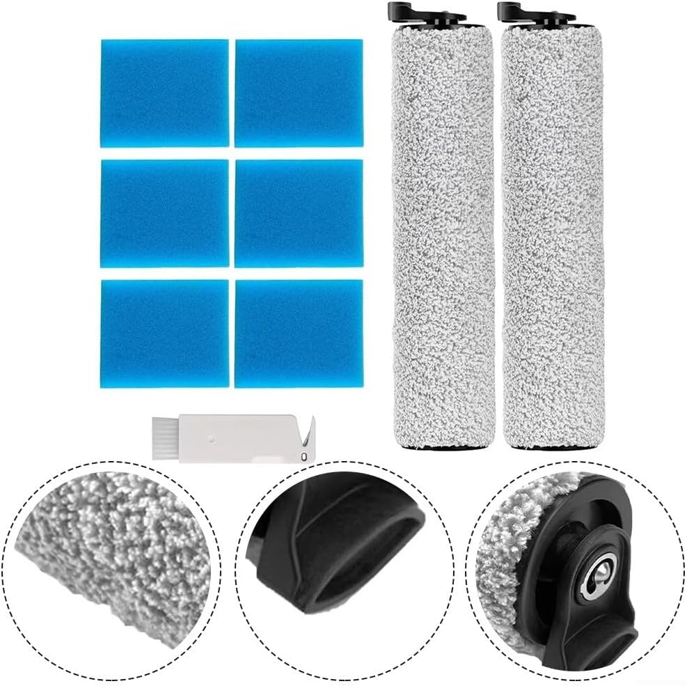 Vacuum Cleaner Roller Brush Set with 6 Replacement Sponge and Cleaning Brush for Tineco for IFloor 2 for Wet Dry Floor Cleaning