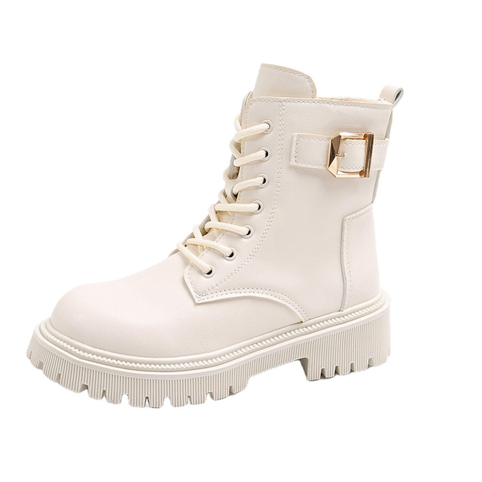 Womens Solid Color Ankle Boots Fall Winter Fashion Side Zipper Lace Up Combat Shoes Trendy Chelsea Booties