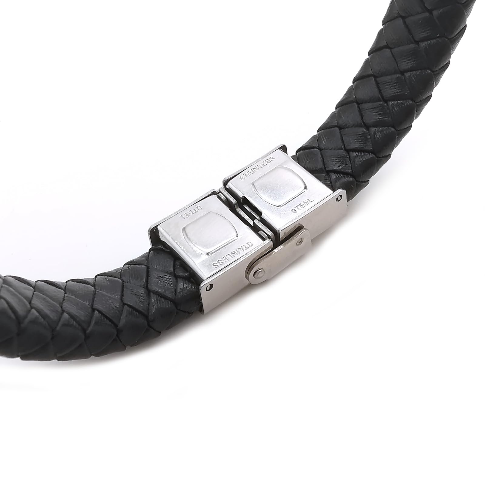 ALMENDRA Bracciale uomo personalizzato pelle festa del papà personalizzabile con incisione nomi figli acciaio nero simil pelle