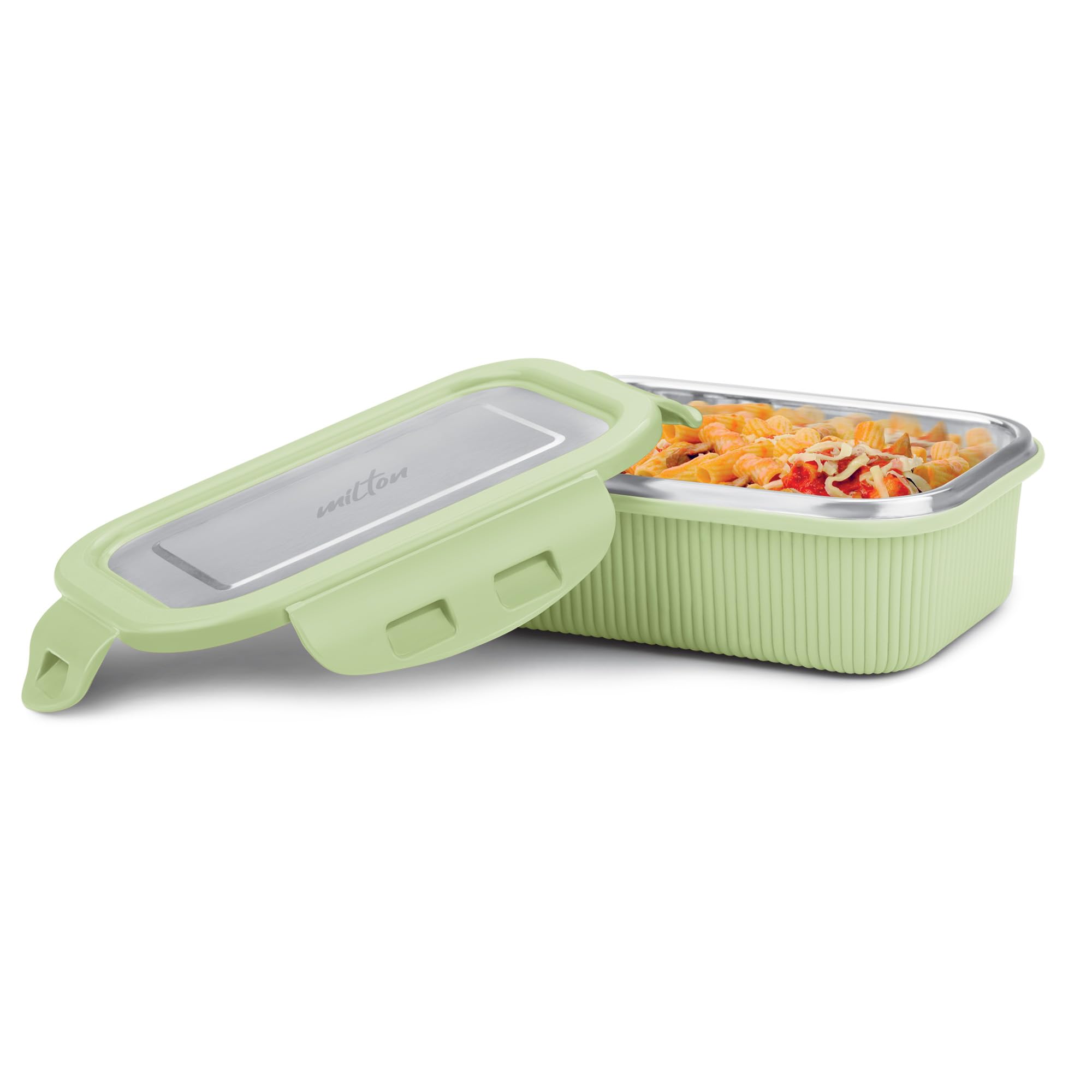 MILTON Cool Touch Rectangular 400 Stainless Steel Container, 380 ml, Green | Microwave Safe | Food Grade | BPA Free | Refrigerator Safe