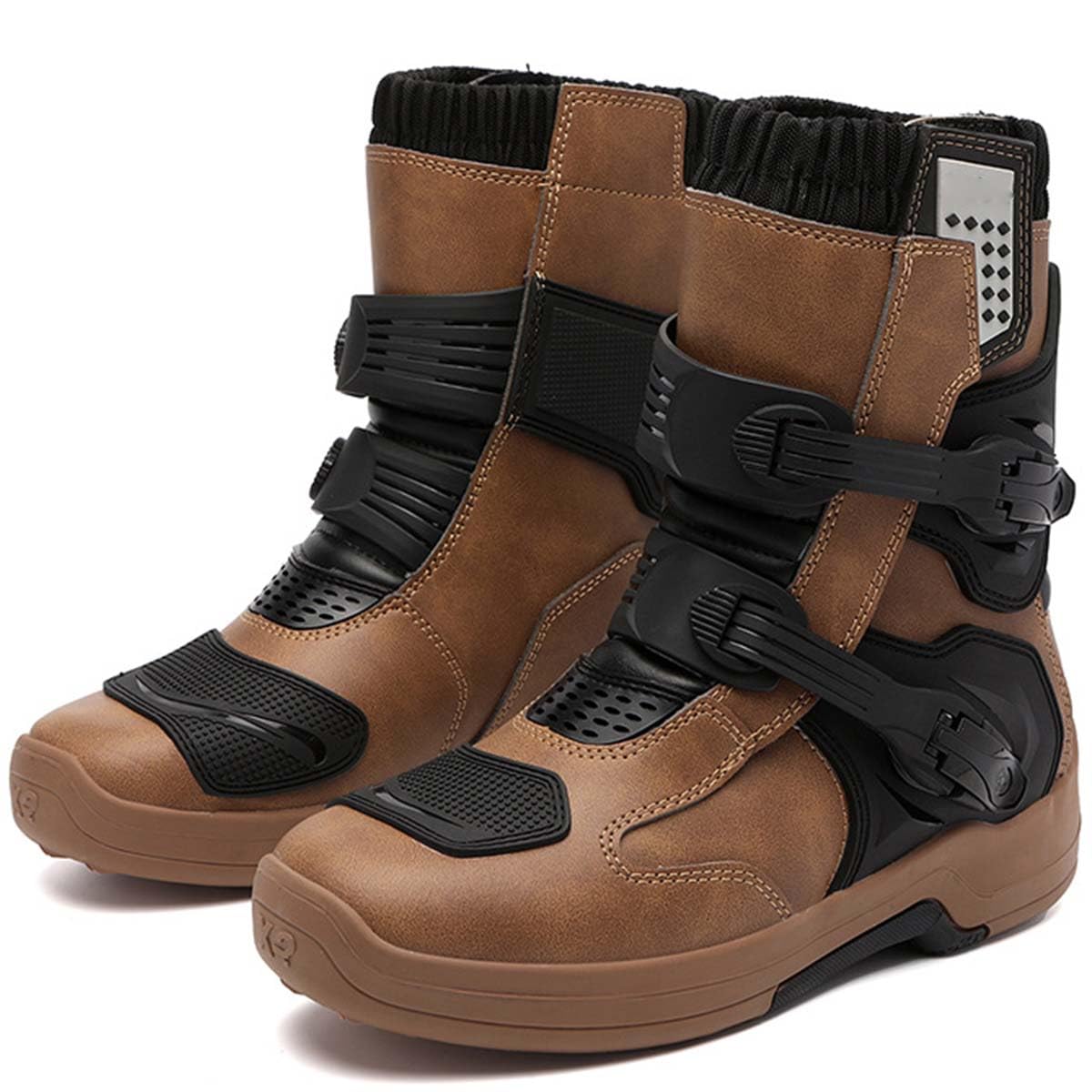 Scarpe da Moto Uomo Stivali Motocross Protezione | Pelle, Traspiranti, Antiscivolo, Supporto della Caviglia, Suola Antiscivolo, Scarpe da Equitazione Stradale Rinforzate