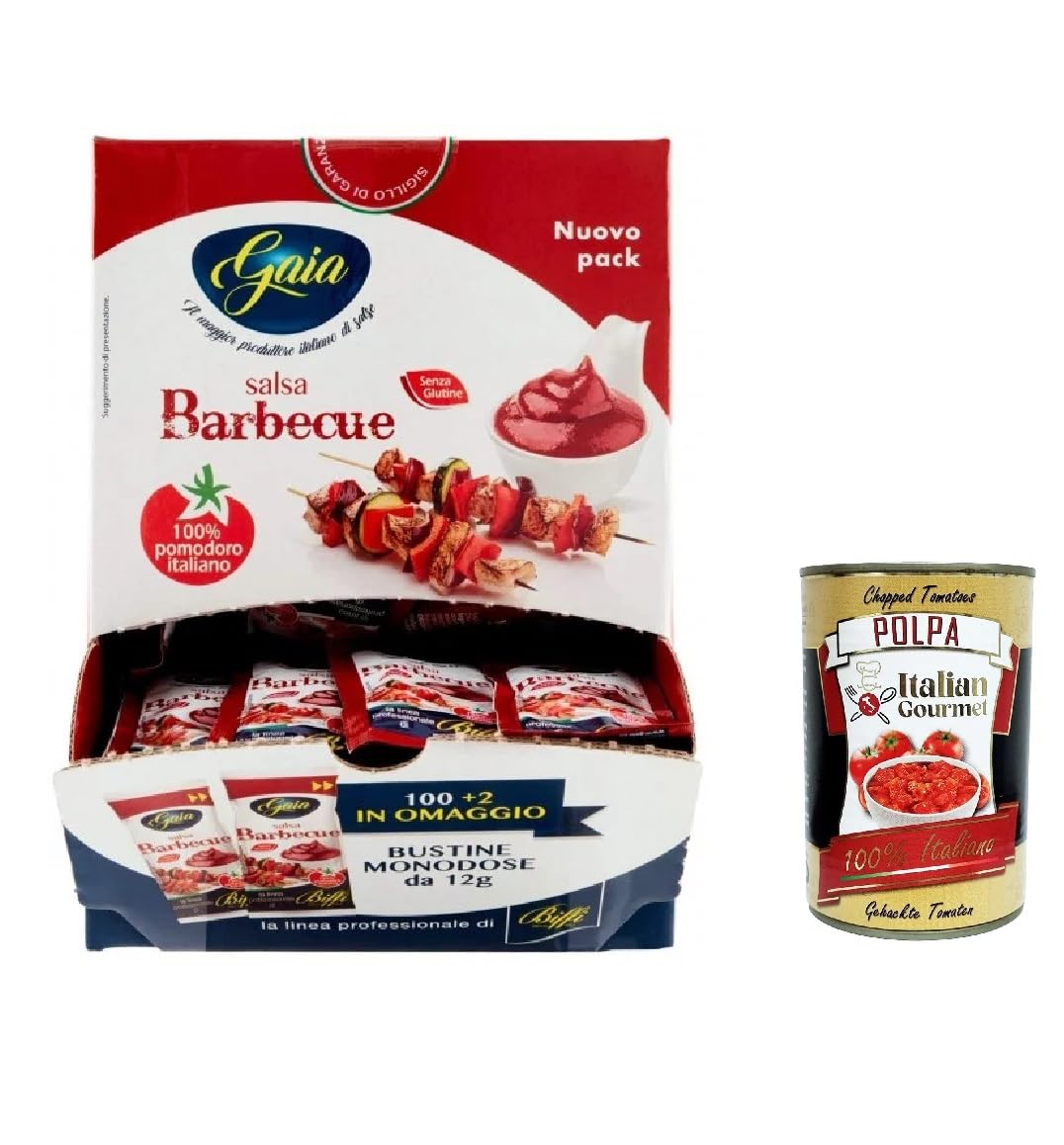 Italian Gourmet Salsa barbecue BBQ würzig bustine monodose 3 x 132 x 10g | Porzioni singole pratiche per griglia, panini e finger food; rauchiger Dip, Gesamtnettogewicht 1,32 kg + Kostenlos Polpa 400g