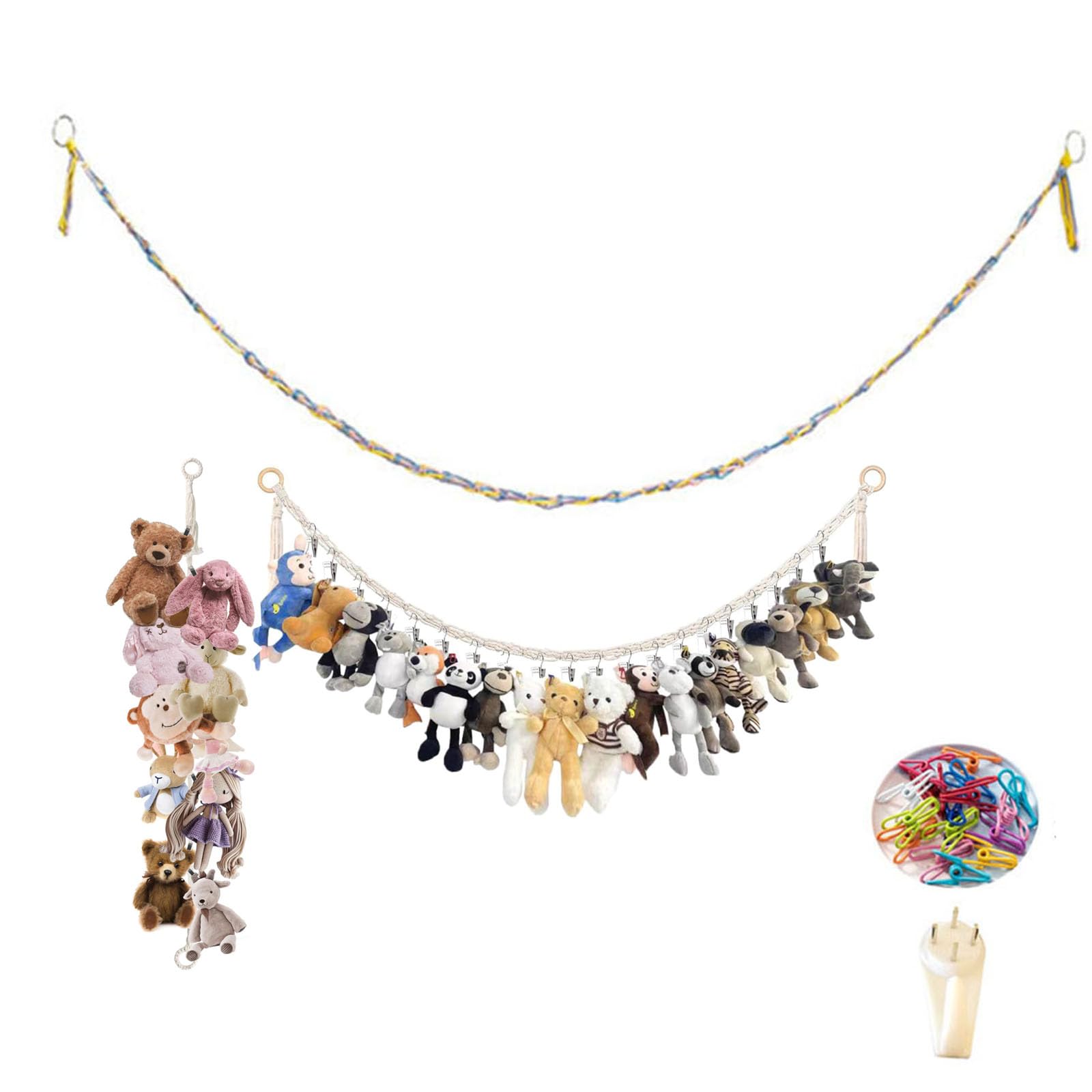 Supporto per Animali di Peluche con 15 Mollette in Metallo, Amaca Stile Boho per Cameretta Bambini