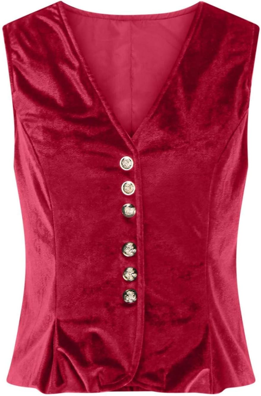 MINTLIMIT Womens Velvet Vest Christmas Steampunk Sleeveless Blazer Dressy V Neck Velvet Waistcoat - Image 3