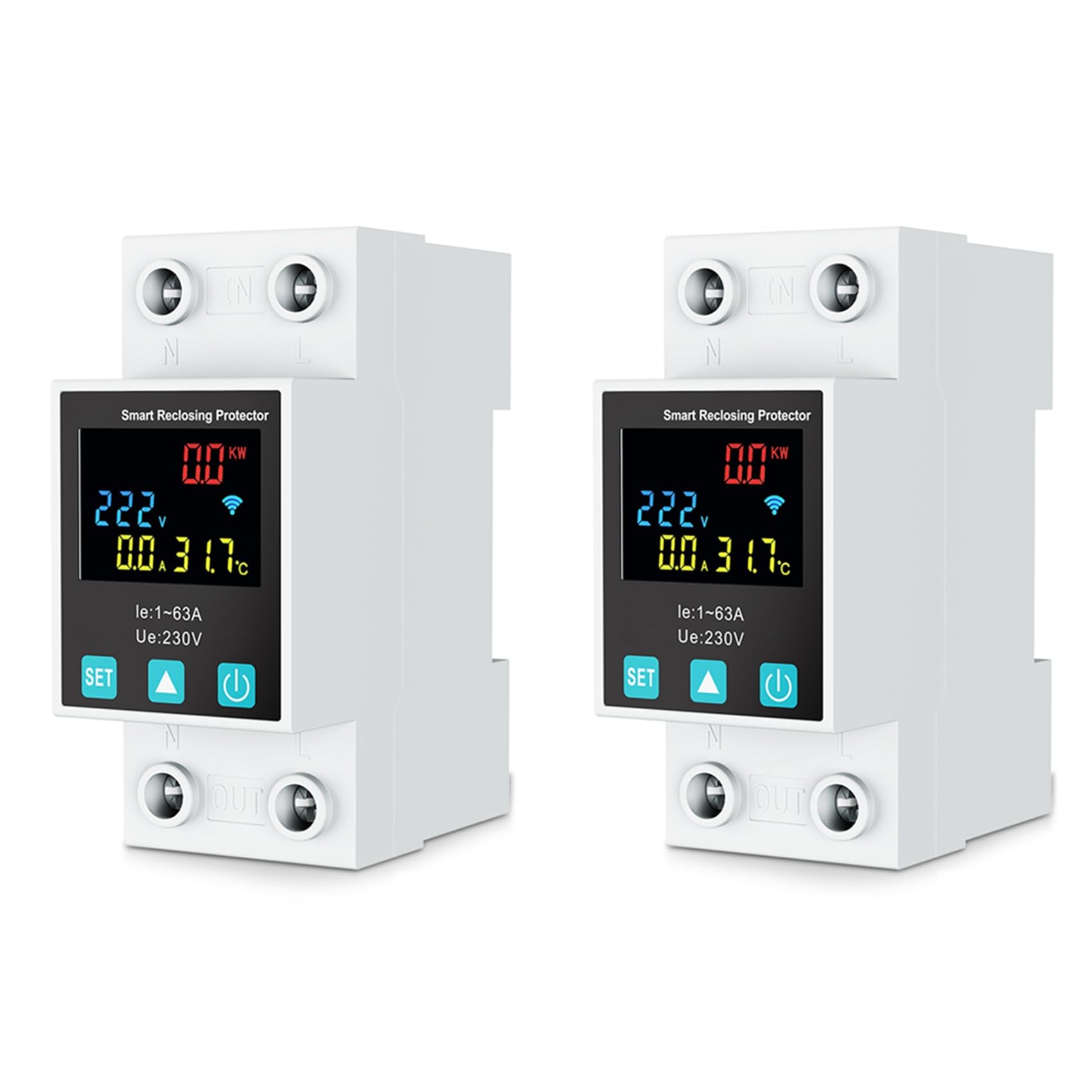 Jnchdghwa White 2X Zigbee Tuya Smart Life 2P/63A Circuit Breaker Earth Leakage Over Under Voltage Protection Protector