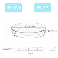 Vista 2 de Bekith Petri Dishes with Lids, 50 Pack 90mm Dia x 15mm Deep Plastic Sterile Container, 50 Pack Plastic Transfer Pipettes(3ml)