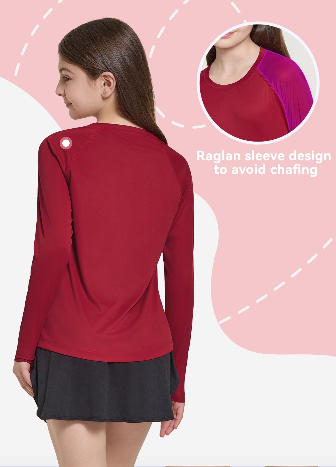 BALEAF Chemise Rushguard pour fille - Protection UV - Haut à manches longues - Séchage rapide - Léger - UPF 50+
