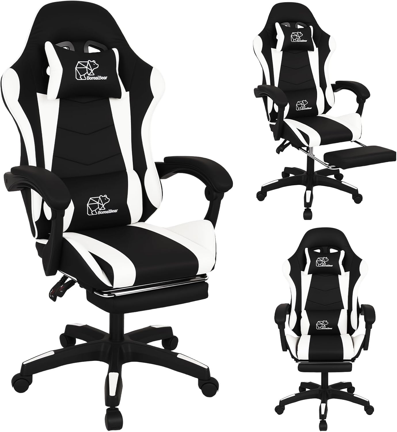 Ergonomic Gaming Chair, Racing Style, Carbon Steel, Orange, Adjustable Height, 5-Point Tilt System, 48.4x25.2x19.3 Inches (Black+White)