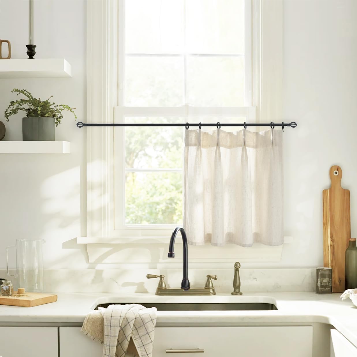Lino Rosa White Sheer Cafe Curtains for Kitchen, 18 Inch Length Pinch Pleated Short Drapes for Small Window