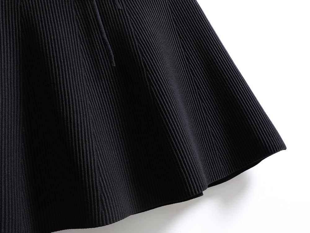 LUKX Rock Damen,Damen Minirock Schwarz Elastic High Waist Gestrickt Plisse Rock Hips-Wrapped A-Line Swing Ruched Simple Herbst Winter Kurzer Rock Für Mädchen Damen