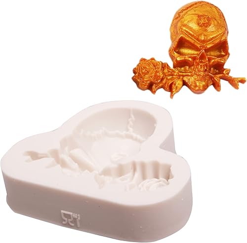 Miniatura 5 de Molde de silicona de calavera con rosa para Halloween, molde de fondo para decoración de pasteles de chocolate, postre, galletas, azúcar, jabón,