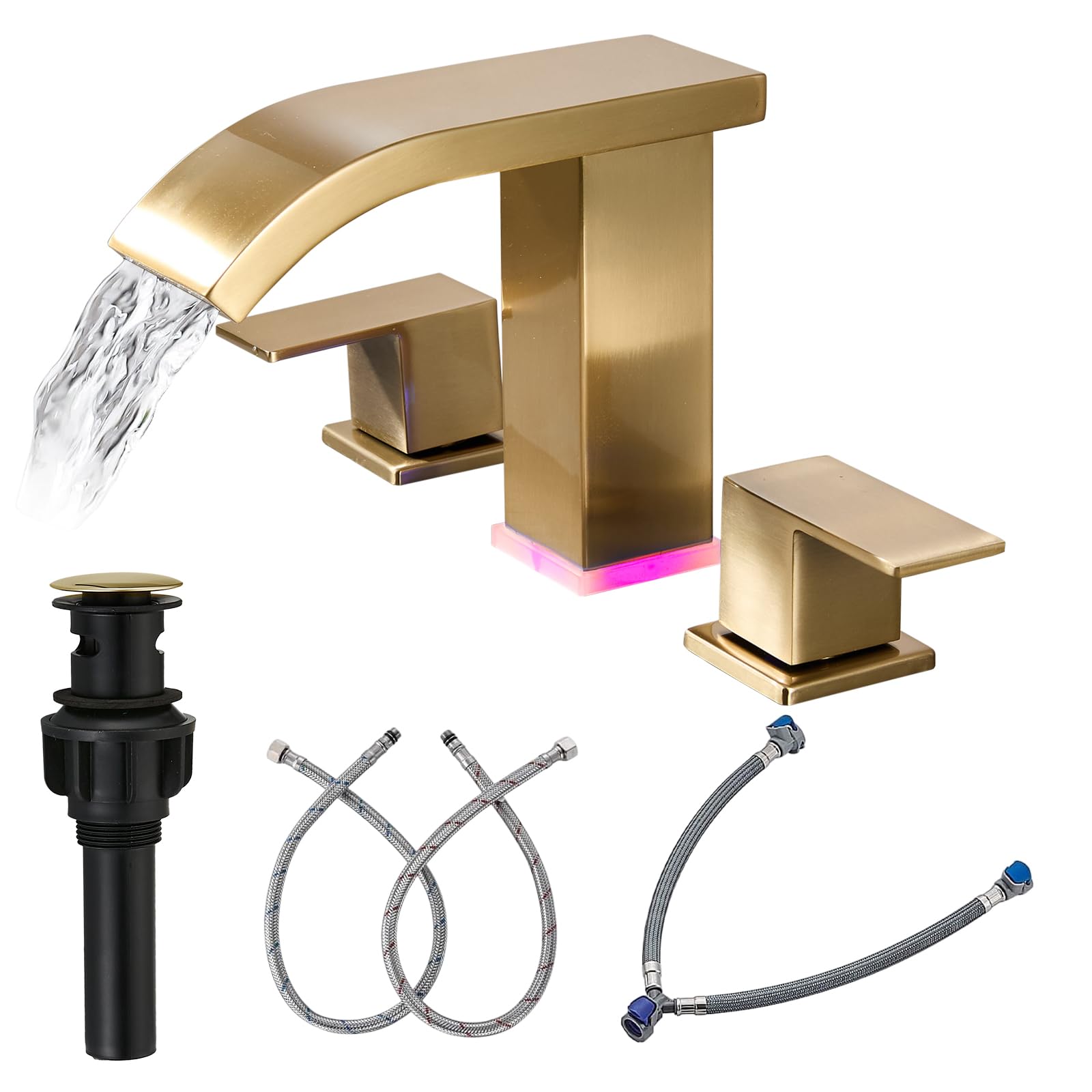 Brushed Gold Waterfall Bathroom faucets 8 inch Widespread Modern Sink Faucet Touch on 3 Hole 2 Handle Vanity