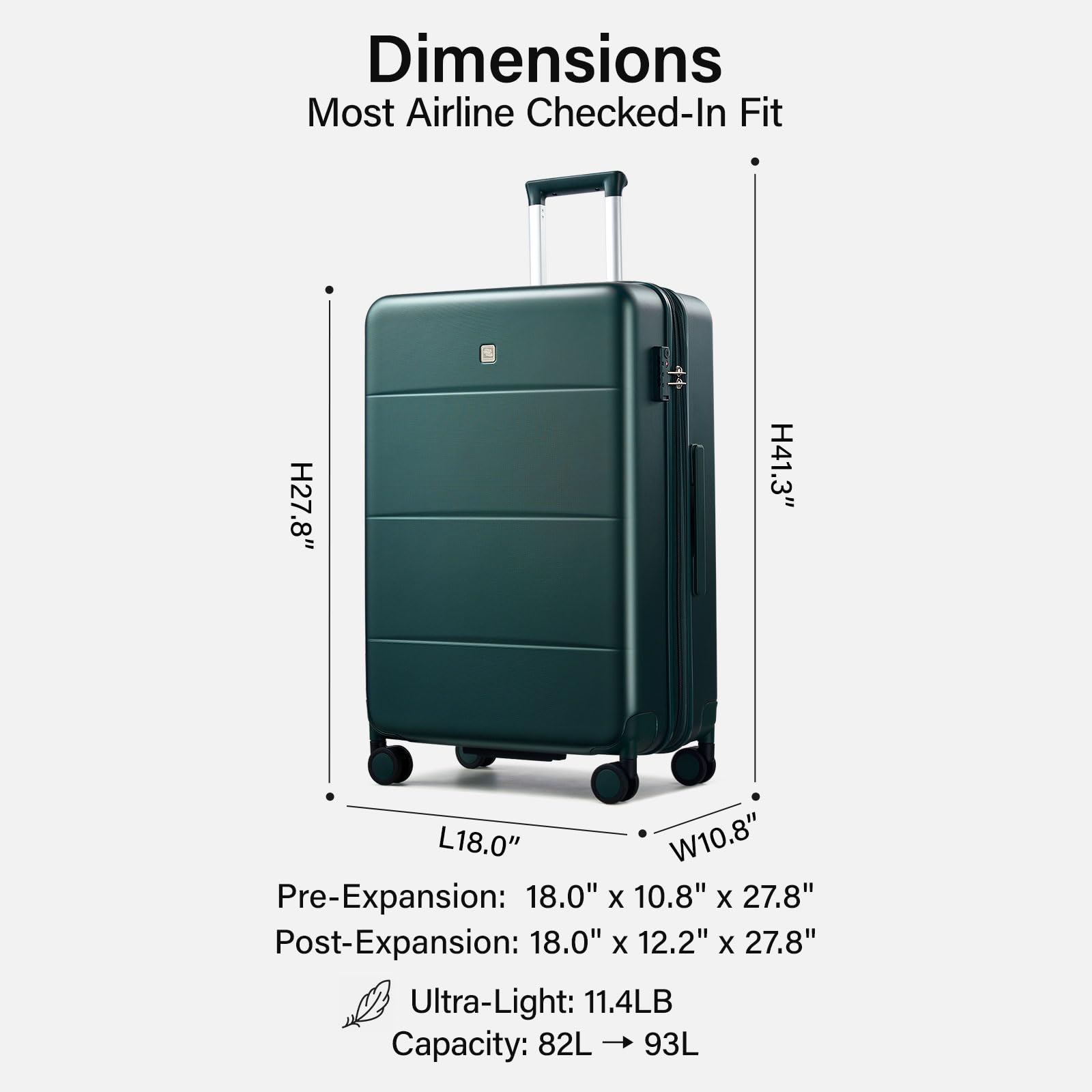 Hanke Expandable 26 Inch Luggage with Spinner Wheels, Hardside Large Suitcase, All-PC Hard Shell Travel Luggage, TSA Lock, Lightweight Durable Checked-Medium (Blackish Green, 93L) — view 6