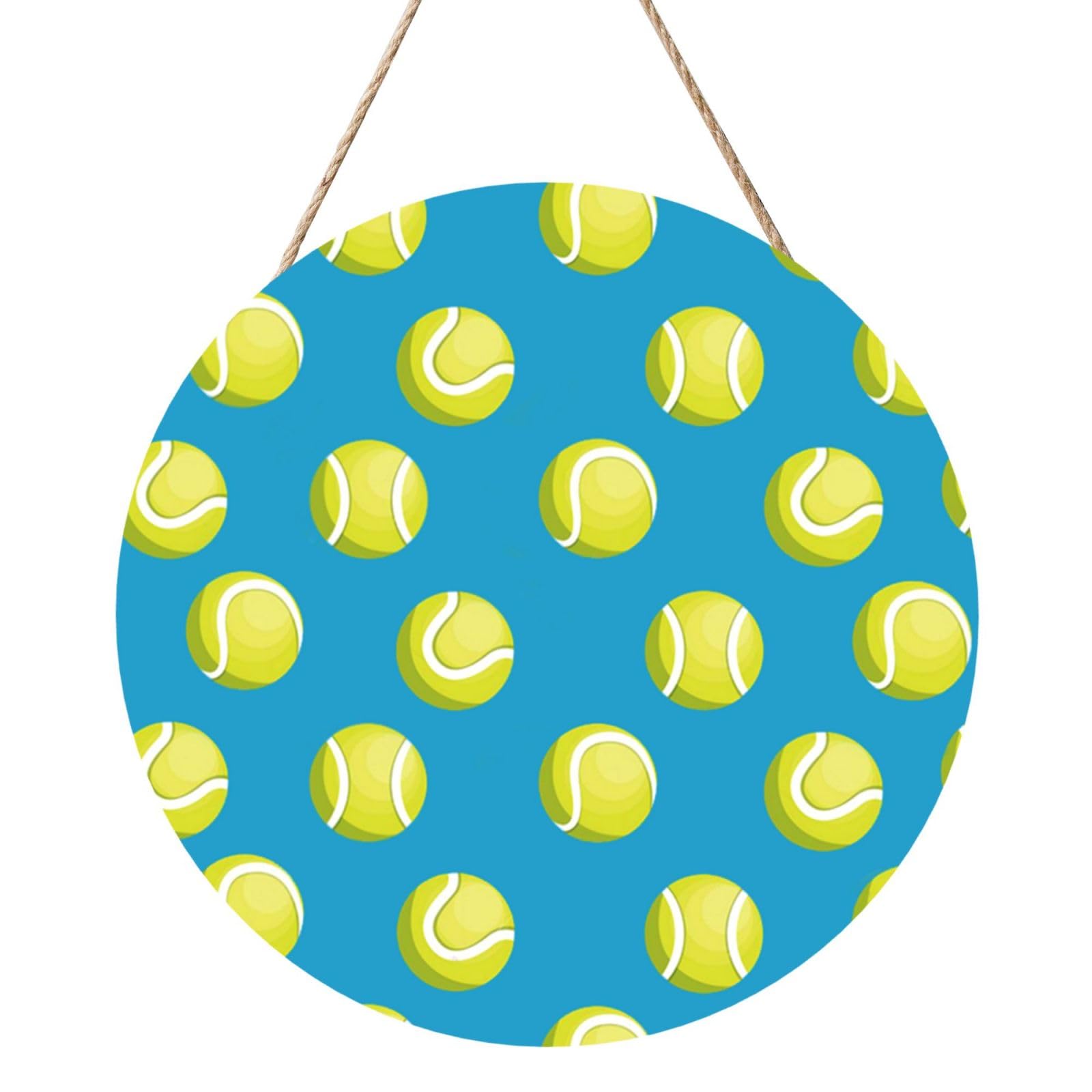 InOmak Tennis Ball Bule, Round Wood Panel Painting 12 in, Wall Hanging Painting For Home