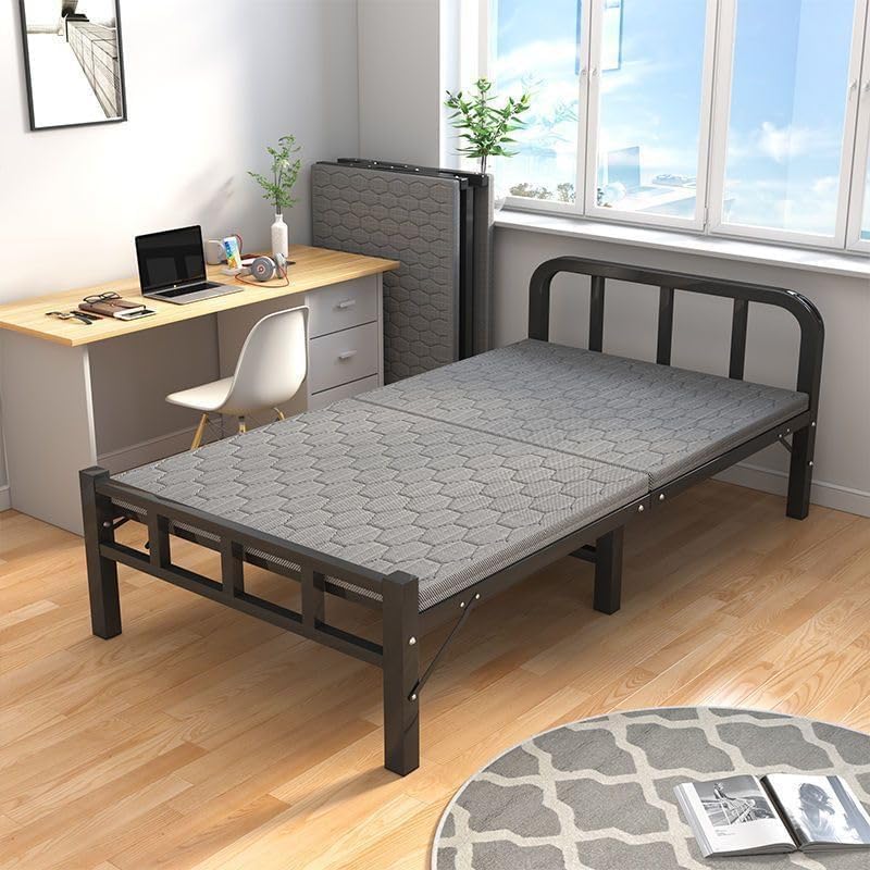 Guest Folding Bed Portable Fold Up Bed with Sturdy Frame Foldaway for Spare Bedroom Office Rollaway No Assembly Required Black