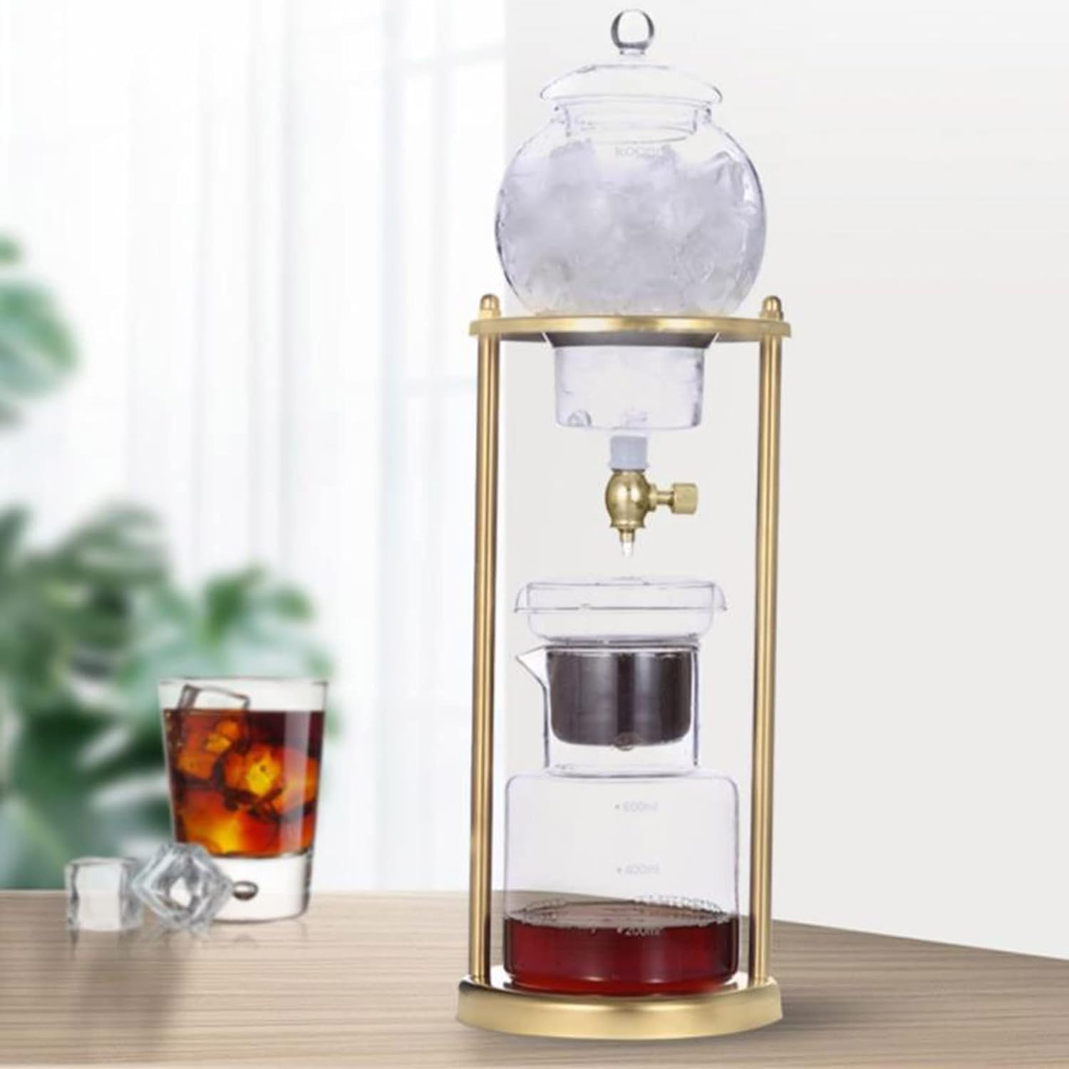 Cold Brew Drip Tower Kaffeemaschine – 600 ml Fassungsvermögen, Edelstahlgestell, verstellbarer Tropfer