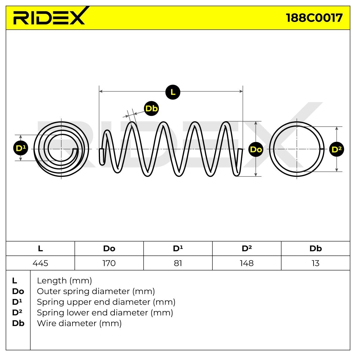 RIDEX 188C0017 2x Ressort de suspension Avant Compatible avec PEUGEOT 307 3/5 portes 3A/C