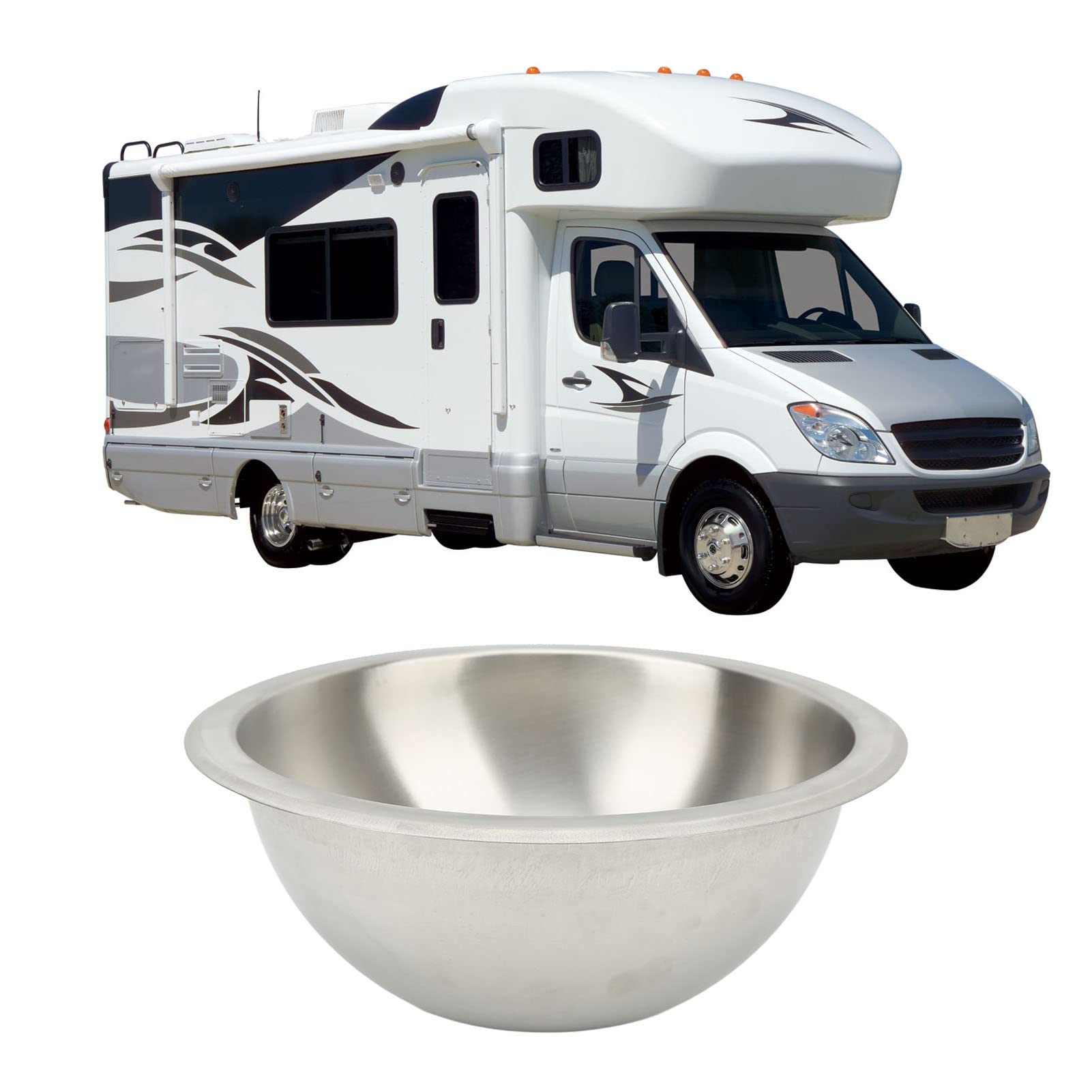 Fregadero de Cocina para Caravana Trefilado Redondo de Acero Inoxidable para Alisar el Fregadero de Caravana para Reemplazo