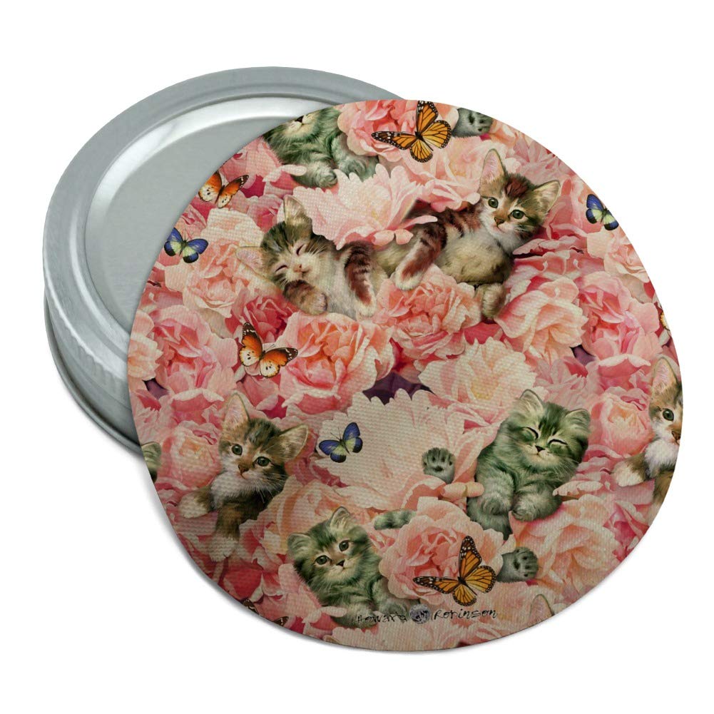 Kittens Cats Pink Flowers Butteflies Pattern Round Rubber Non-Slip Jar Gripper Lid Opener