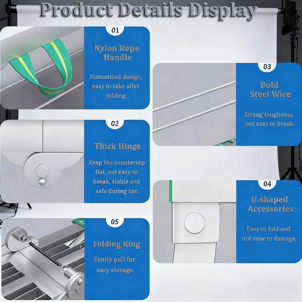 Plataforma Plegable portátil con trampilla, andamio Ajustable, Plataforma de Trabajo Ajustable, Estructura de Acero al Carbono con Capacidad de Carga de 400 kg, Escalera y Plataforma multius